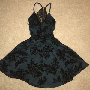 Greenish Dress with Black Flowers